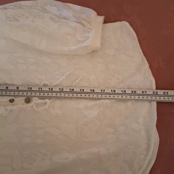 NWOT Aventures des Toiles Women’s White Ruffle Lined Blouse Top ¾ Sleeve 6 - Picture 10 of 11